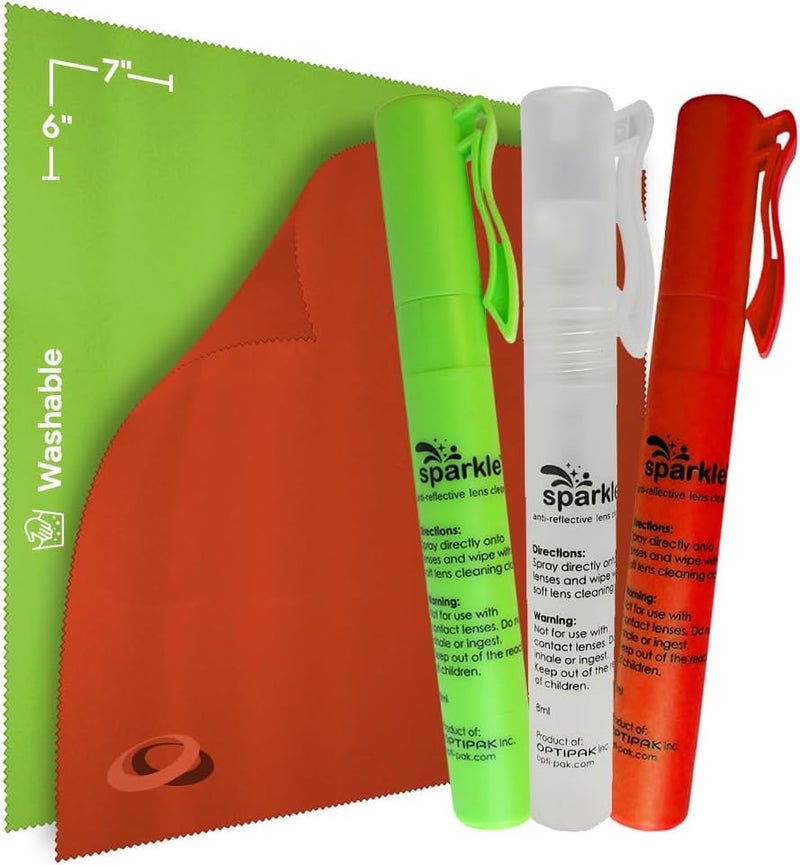 OPTIPAK Sparkle Anti-Reflective Safe Pen Lens Cleaner Spray kit - (3) 0.3oz Glasses Cleaner Pen Spray & (2) Microfiber Cloth for Eyeglasses, Sunglasses, Lenses, Screens and Camera Cleaning Kit (5 Piece Set) - Image 1